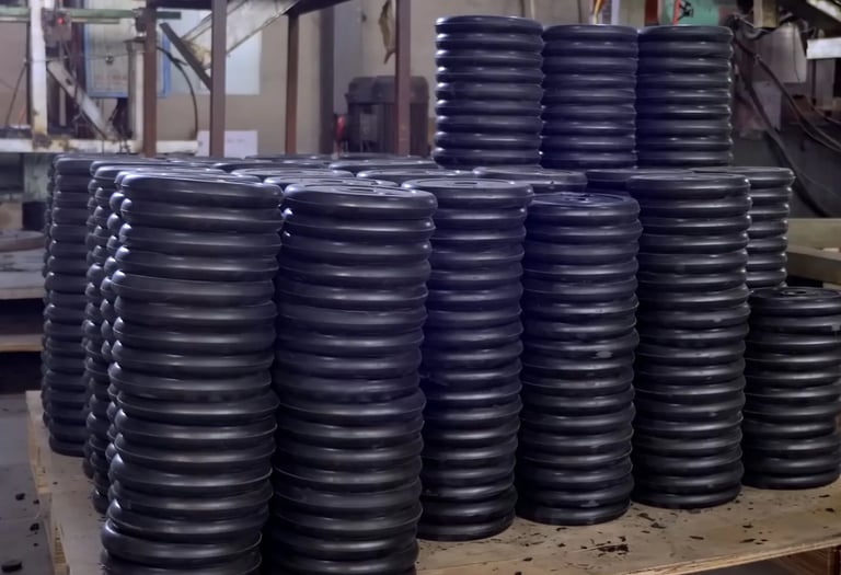 Finished small rubber plates prepared for packaging and shipment