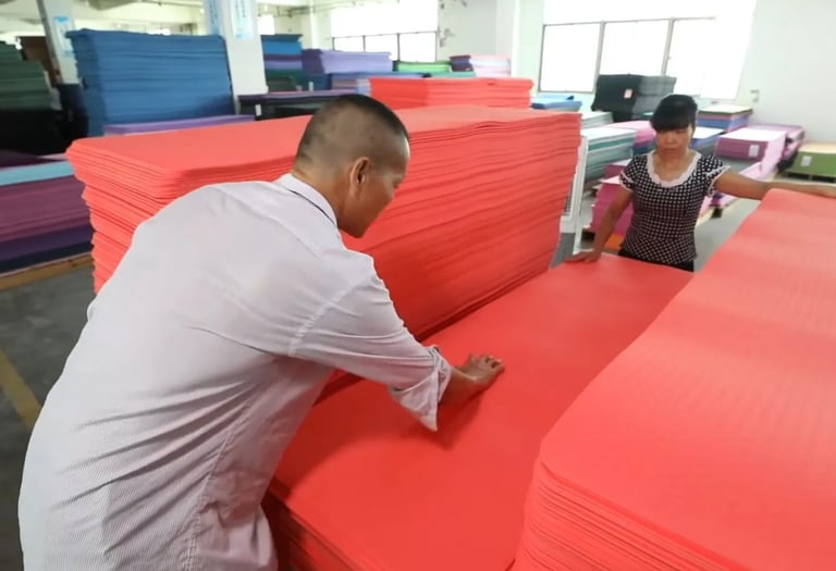 Quality inspection of yoga mats during manufacturing process