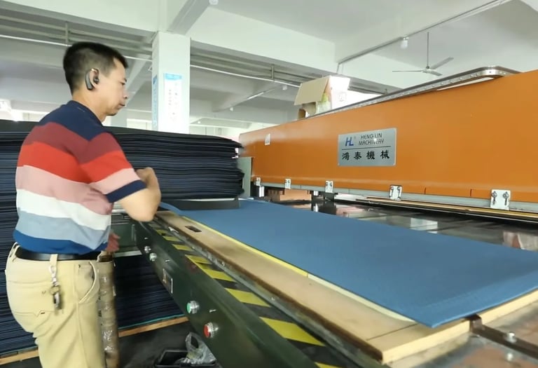 Yoga mats cut into final shape according to product specifications