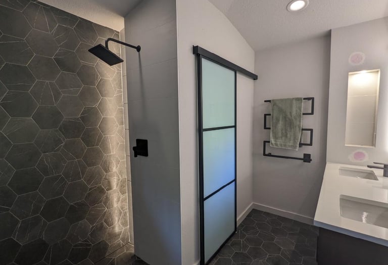 Luxurious modern bathroom with walk in shower