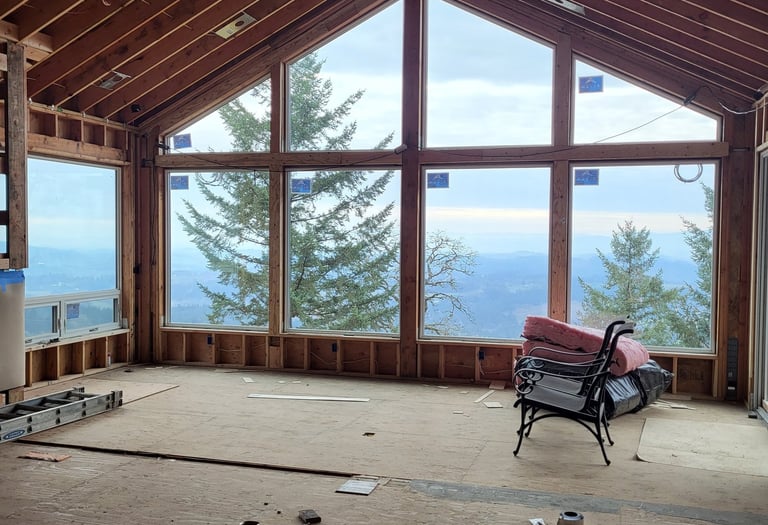 great room addition with a window wall