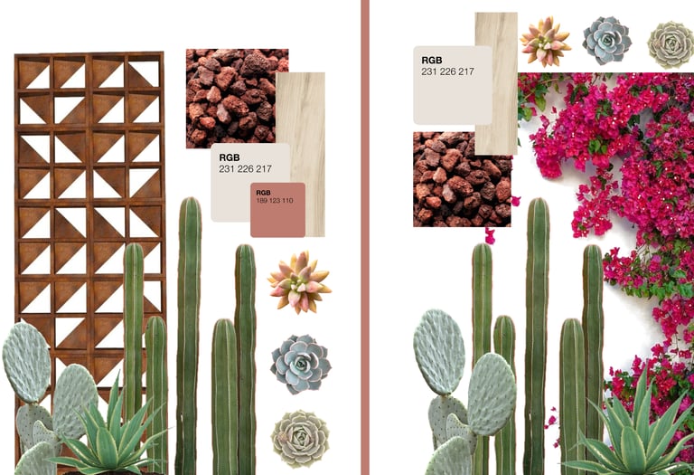 Mood board de diseño de jardin interior