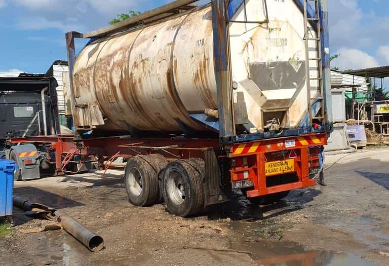 Old and rusty ISO tank for buyback under used equipment recovery program