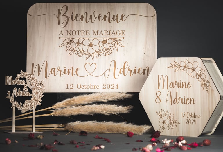 Panneau de bienvenue mariage ou anniversaire. Cake topper de mariage. Urne de mariage