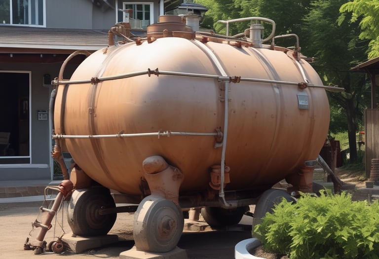 a large tank of water is sitting in front of a house