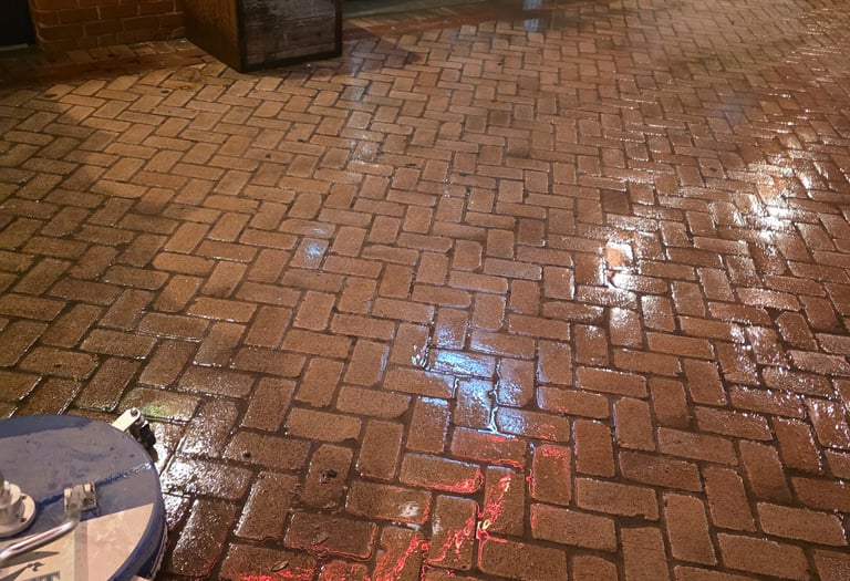 pressure washing outside an office
