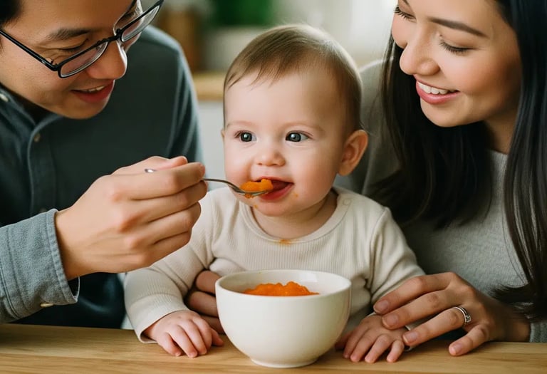 Baby eating solid food first time
