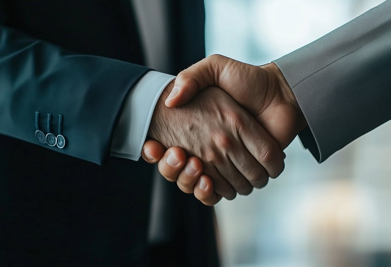 business men shaking hands signaling trust and being legit