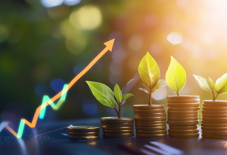 wealth growing with chart arrow for stocks