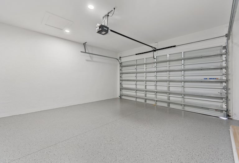 garage with gray epoxy finish