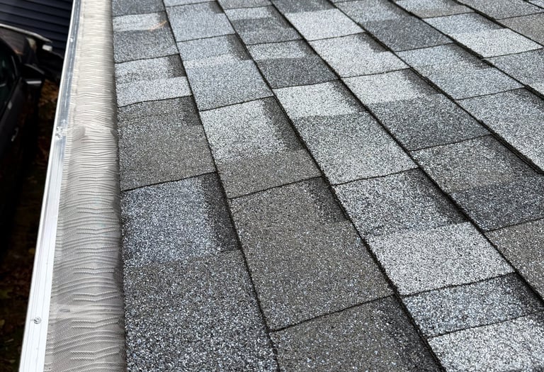 Roof contractor installed seamless gutters and leaf guards