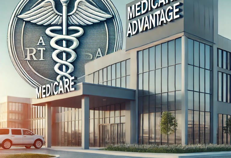 Image of hospital with sign saying Medicare Advantage.