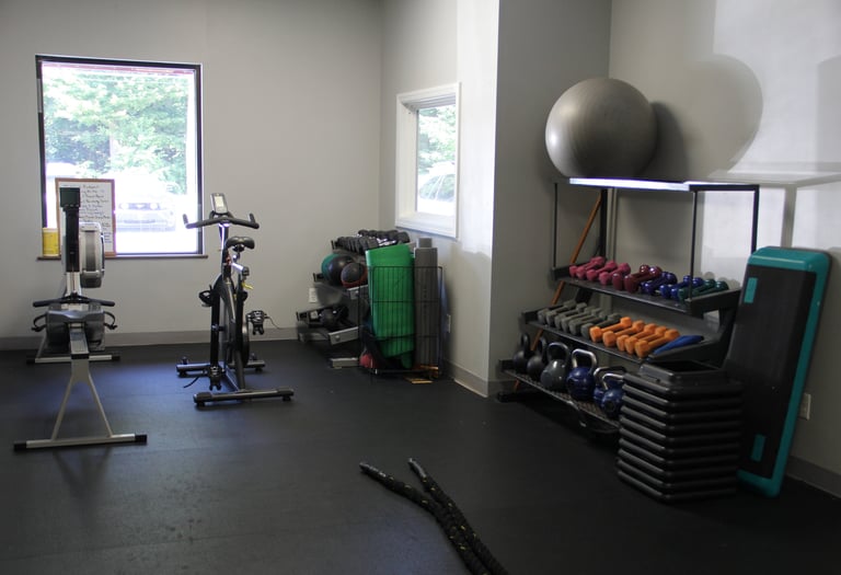 rower, bike, and rope