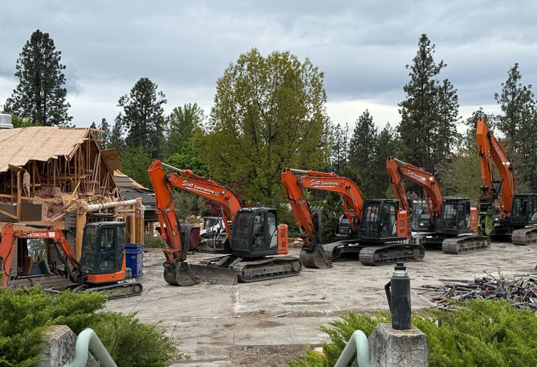 Five excavators in a row