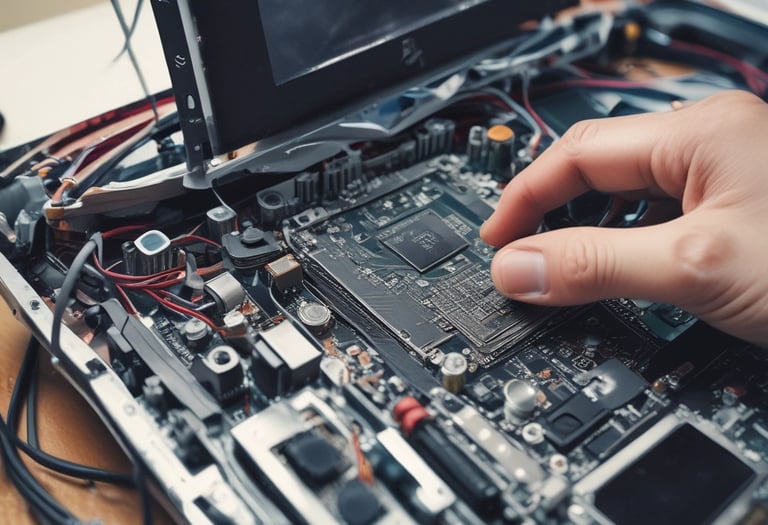 A high-tech server with multiple metal storage units connected through cables on a glossy blue surface, giving a futuristic impression.