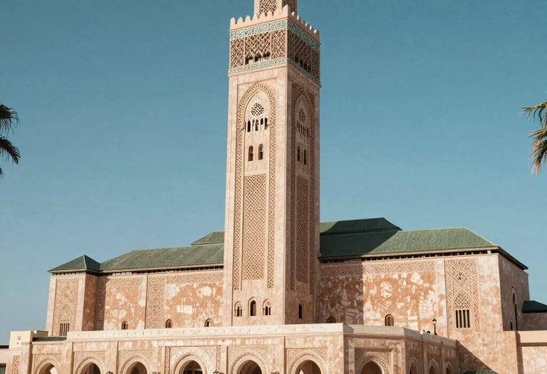 A luxury private car parked beside a historic Moroccan kasbah at sunset.