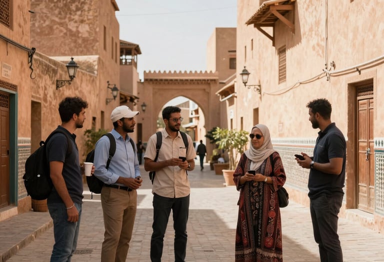 A luxury private car parked beside a historic Moroccan kasbah at sunset.