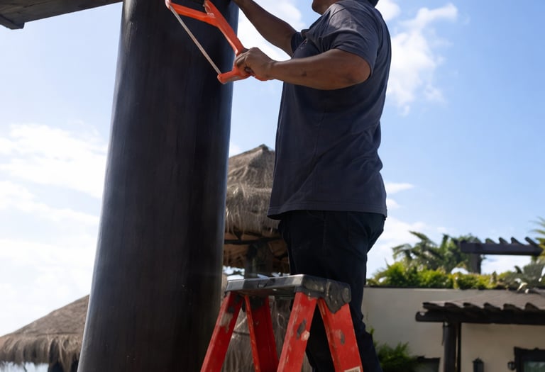 Columna de fibra de vidrio siendo cortada