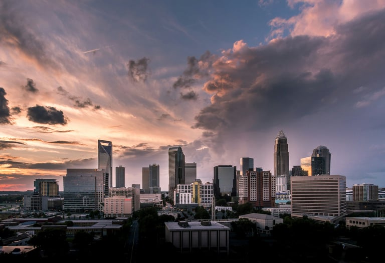 Sunset panorama of Charlotte city scape