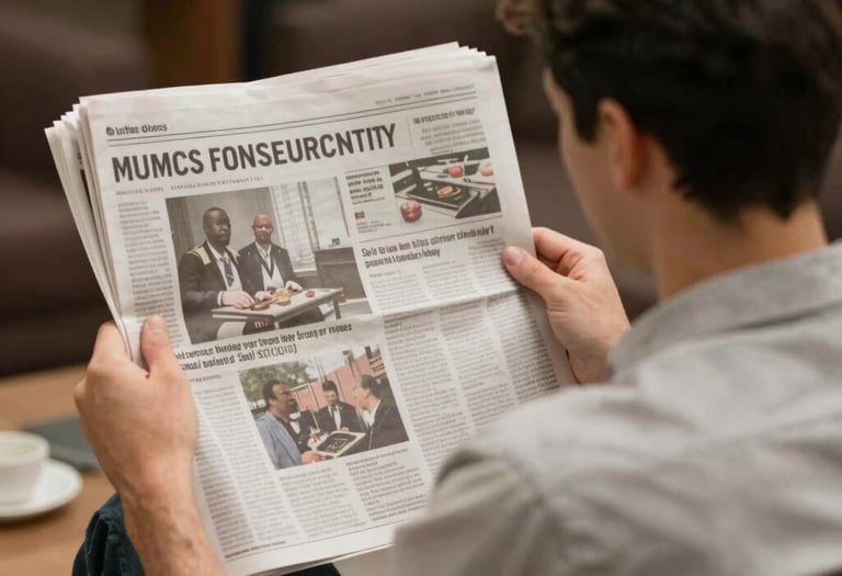 A team brainstorming over traditional advertising plans with TV and radio icons.