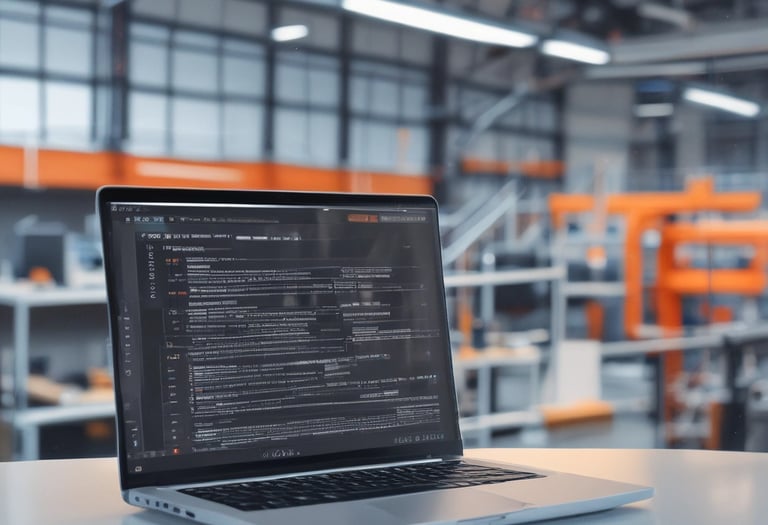 Close-up of industrial PLC control panel with glowing indicators in a factory setting.