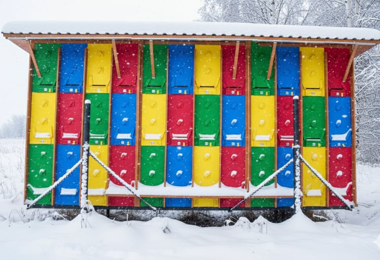 BeePolis. The beehive in winter. A beehive under the snow. Bee Pavilion