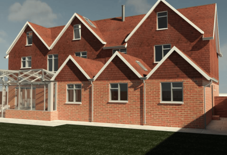 3D image of a proposed loft convers, conservatory extension and side extension