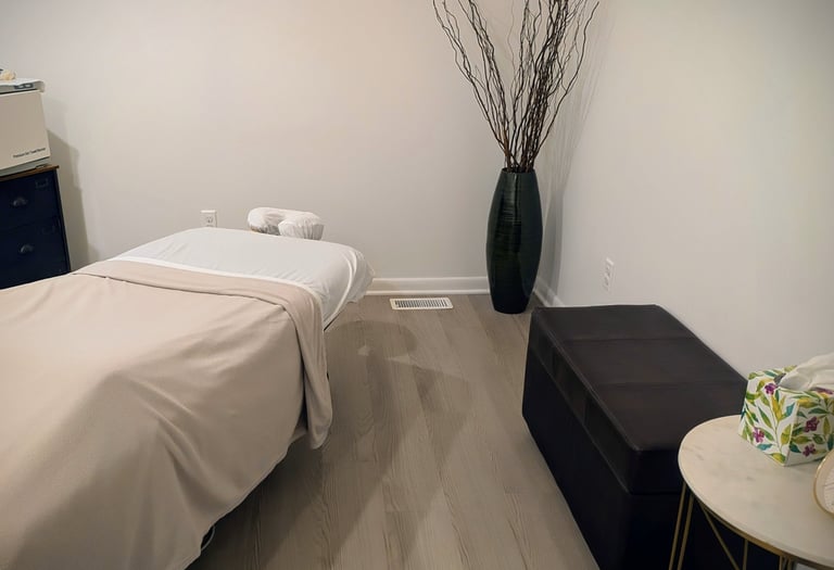 massage room decor and table