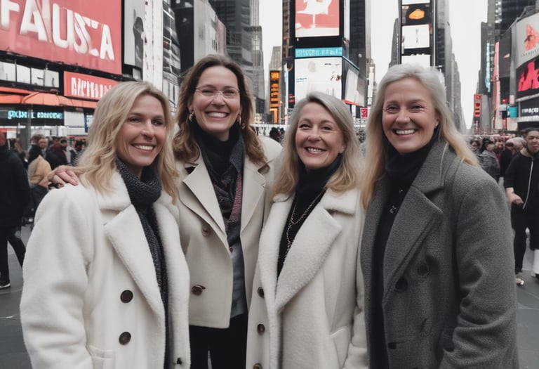A joyful woman with a backpack standing on a scenic overlook, smiling as she gazes at a sunset.