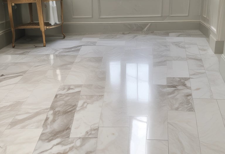 A freshly tiled kitchen floor showcasing precise, clean lines and natural light.