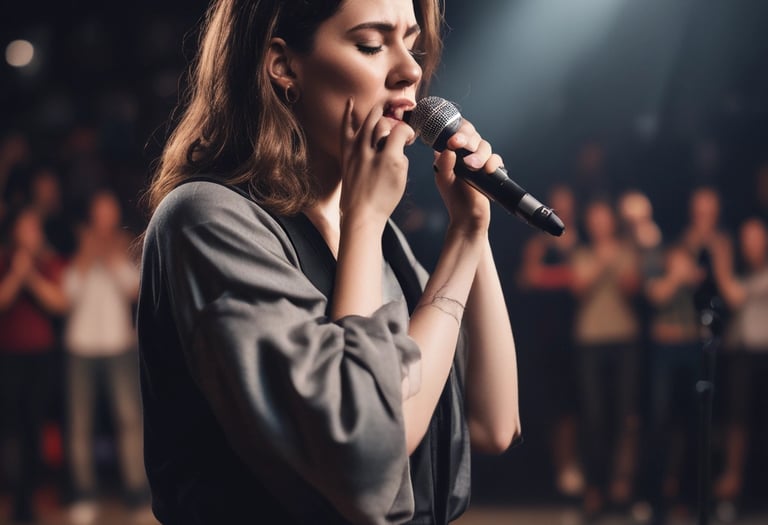 A sleek studio setup with mixing boards and headphones illuminated by soft black and gold tones.