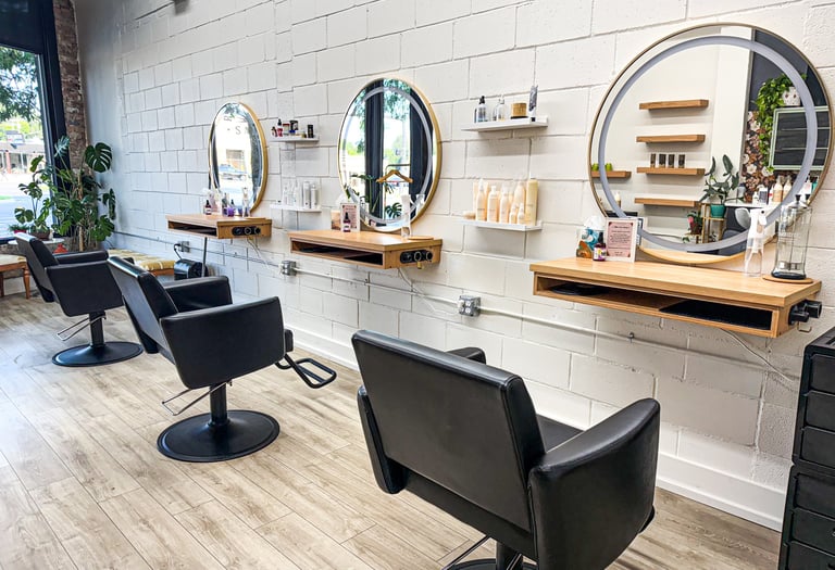 Custom-created salon stylist workstations.