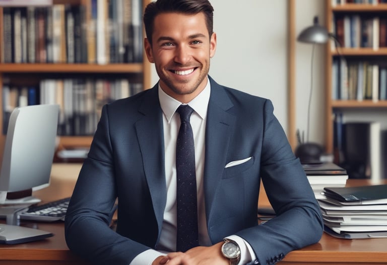 A happy person filling out a registration form on a laptop.