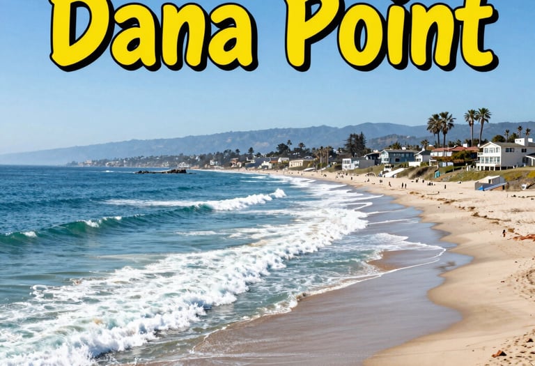 Sunny Malibu beach landscape with blue ocean waves, sandy shoreline, and palm trees under a clear sky.