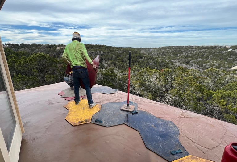 Stamping a concrete balcony.