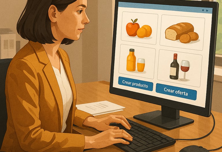 Ilustración en Proveedores, oficinista manejando el catálogo en Dighoreca