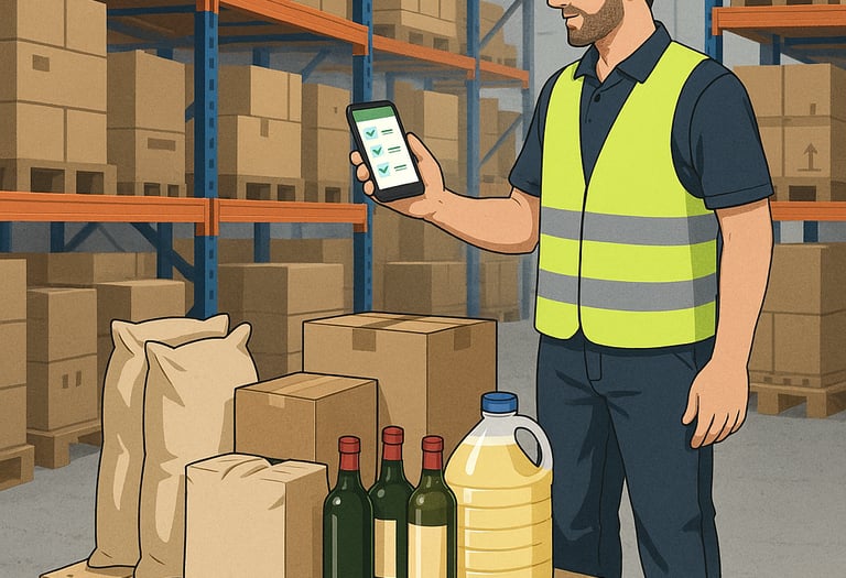 Ilustración en Proveedores, mozo de almacén preparando pedido Dighoreca