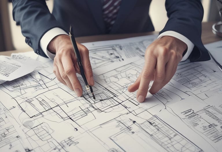 A confident consultant discussing strategy with clients in a modern office.