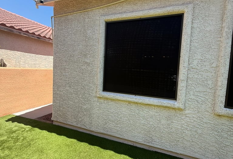 Solar screen blocking view into a house