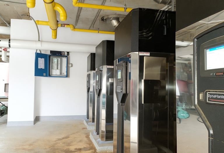 A row of high-efficiency commercial condensing boilers Building Automation System