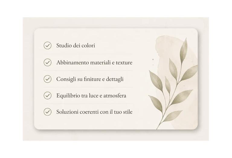 Consulenza colori e materiali con studio delle finiture e dell'atmosfera degli ambienti