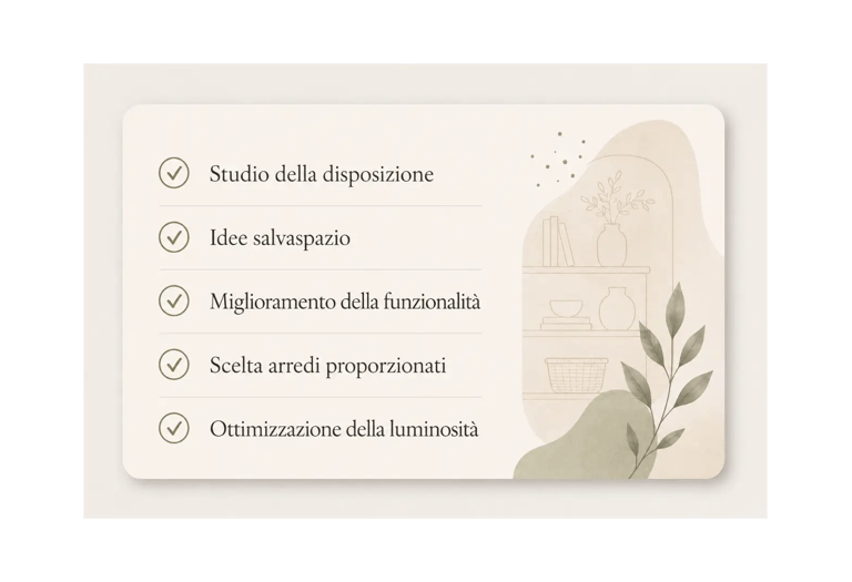 Studio della disposizione degli arredi per migliorare funzionalità e luminosità degli ambienti
