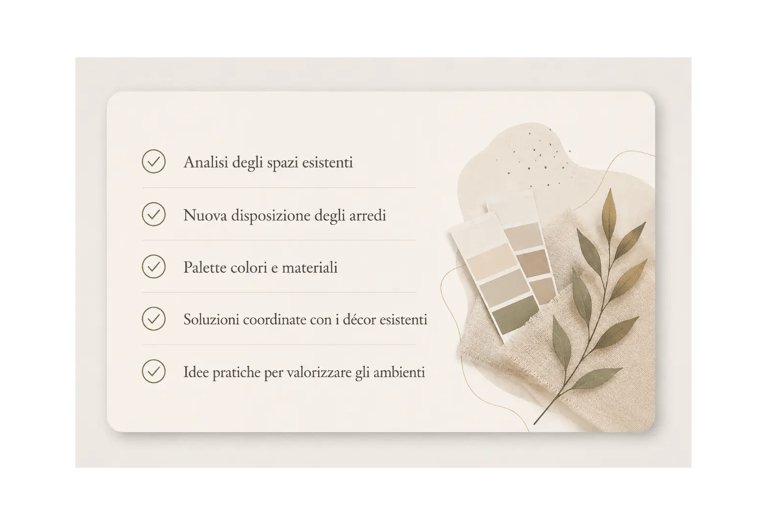 Consulenza d'arredo con analisi degli spazi e proposta di nuova distribuzione degli ambienti