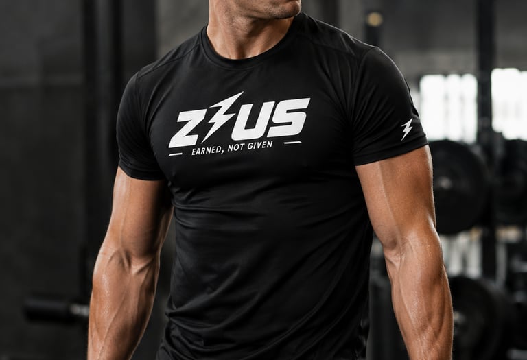 Male athlete training in a gym wearing a black Zeus performance tee, showcasing modern gym wear NZ.