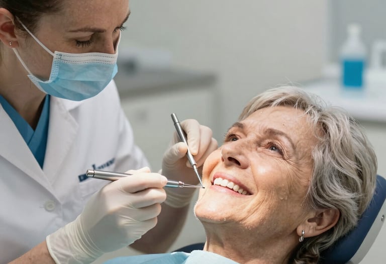 A caring senior couple reviewing health insurance documents together at home.