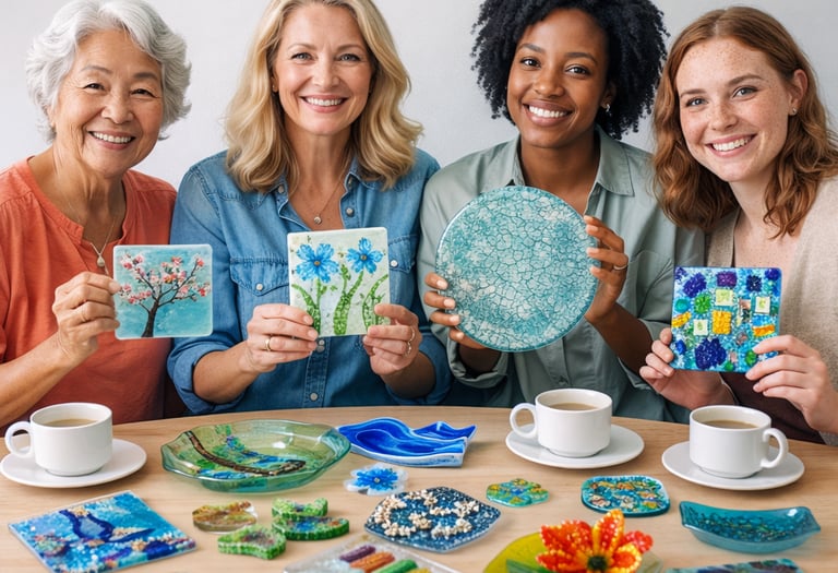 Glass Chatt participants sharing their fused glass work