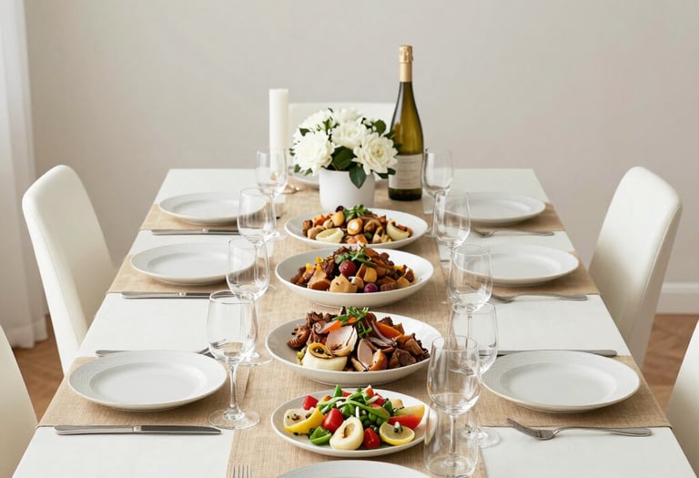 Close-up of hands arranging fresh wildflowers and herbs on a rustic wooden table.