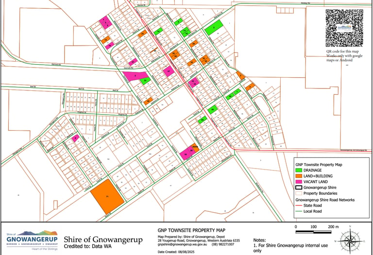 Detailed GNP Townsite property map for the Shire of Gnowangerup showing vacant land and property boundaries.