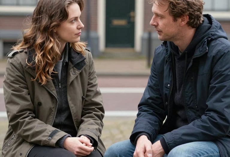 a man riding a skateboard down a street next to tall buildings