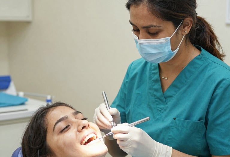 Dr. Faryal BDS, MDS, warmly greeting a patient in a bright, modern dental clinic.